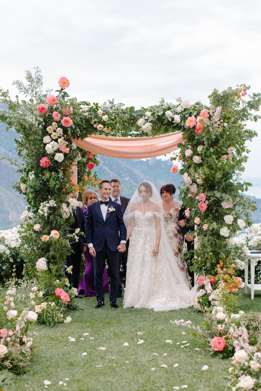 Chuppah with silk drape for Jewish Ceremony in the garden