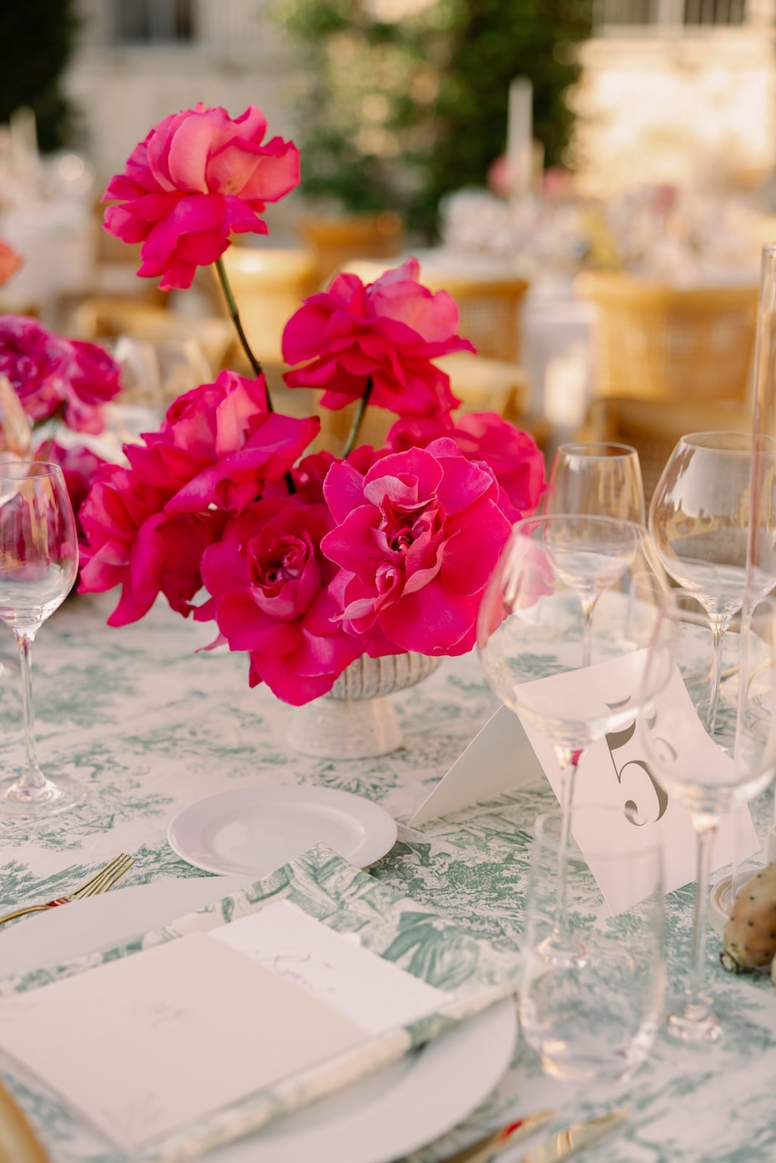 hot pink roses centerpiece for indian bride in Italy