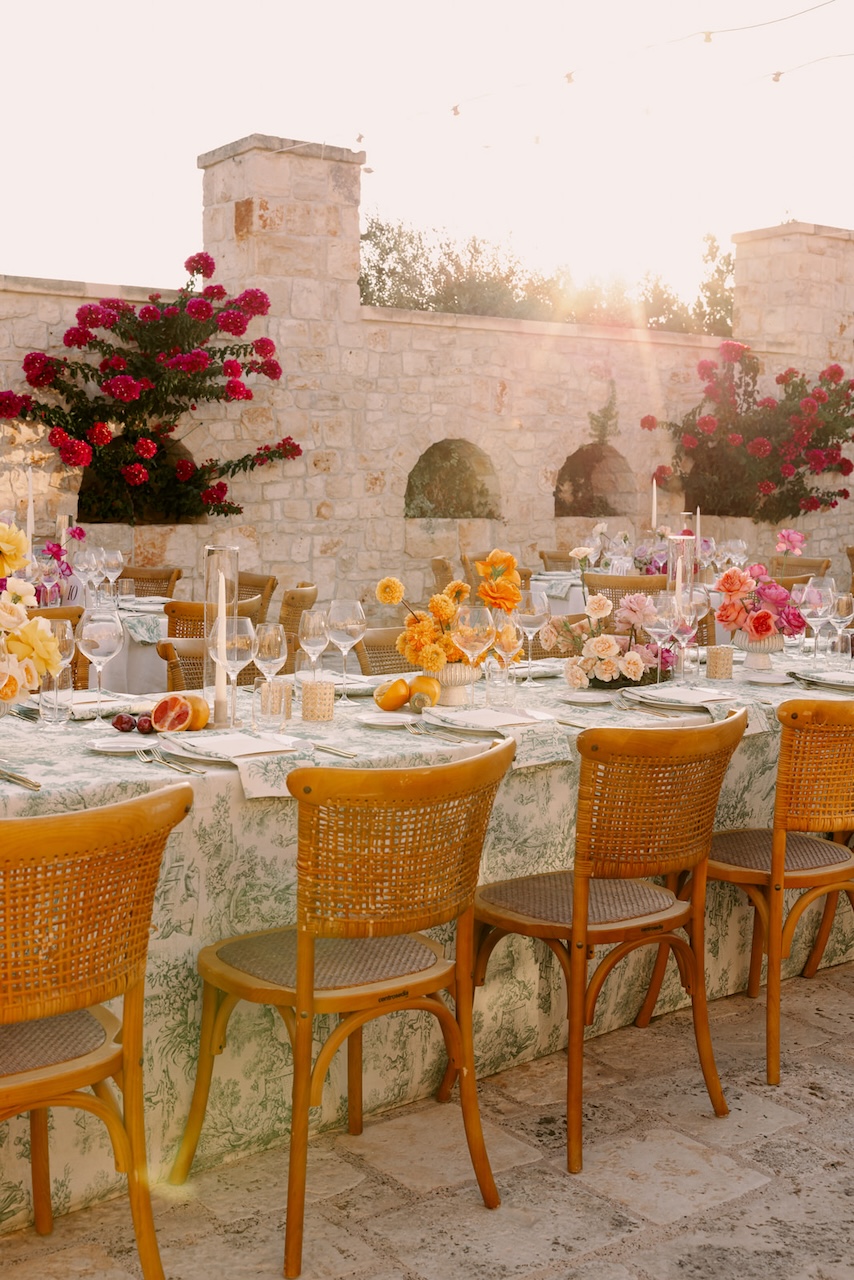 table settings for italian wedding at Masseria Grieco