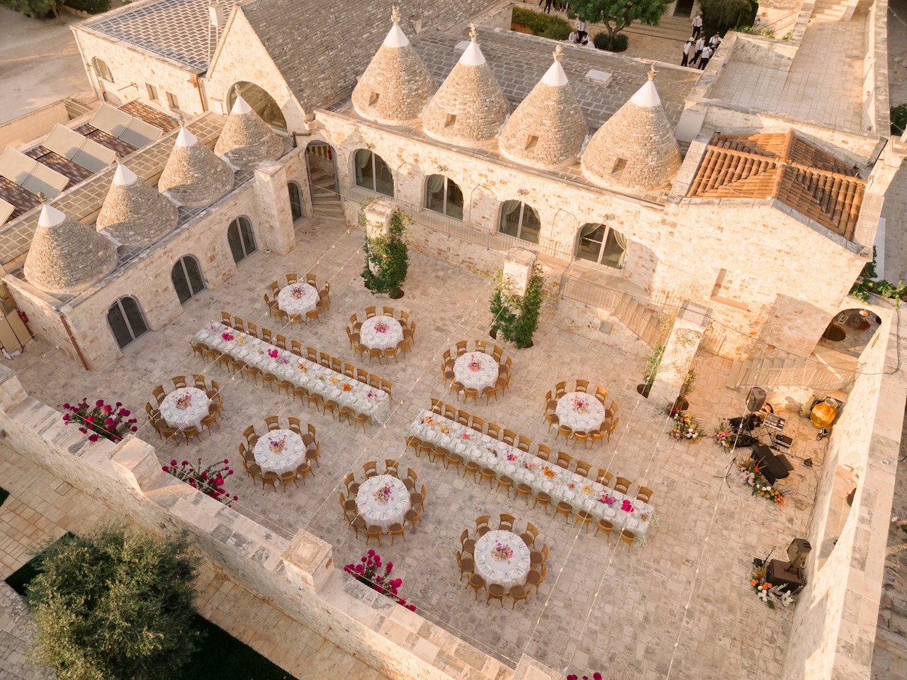 table settings for indian wedding at Masseria Grieco