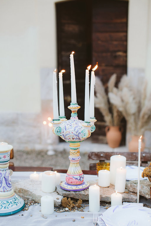 colorful pottery candelabra